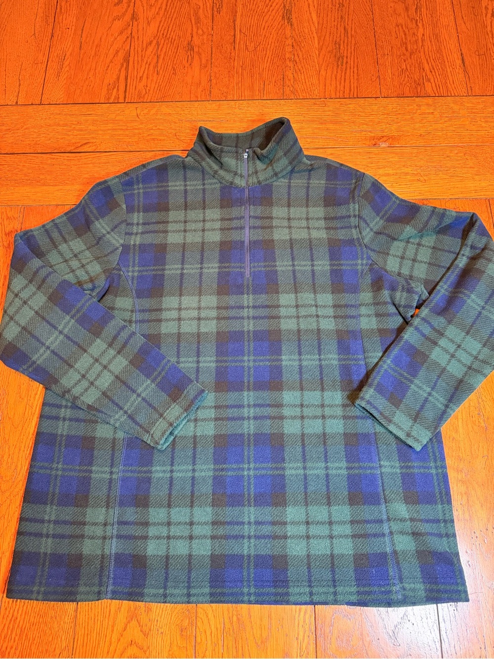 Lands' End Green and Blue Plaid Half-Zip Sweater